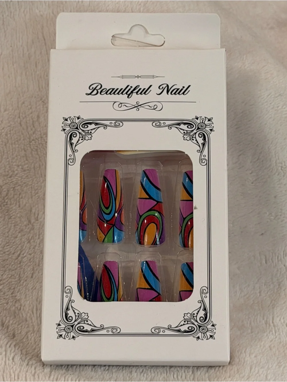 Colorful Abstract Pop Art Press On Nails Retro Y2K Funky Coffin Nail Set